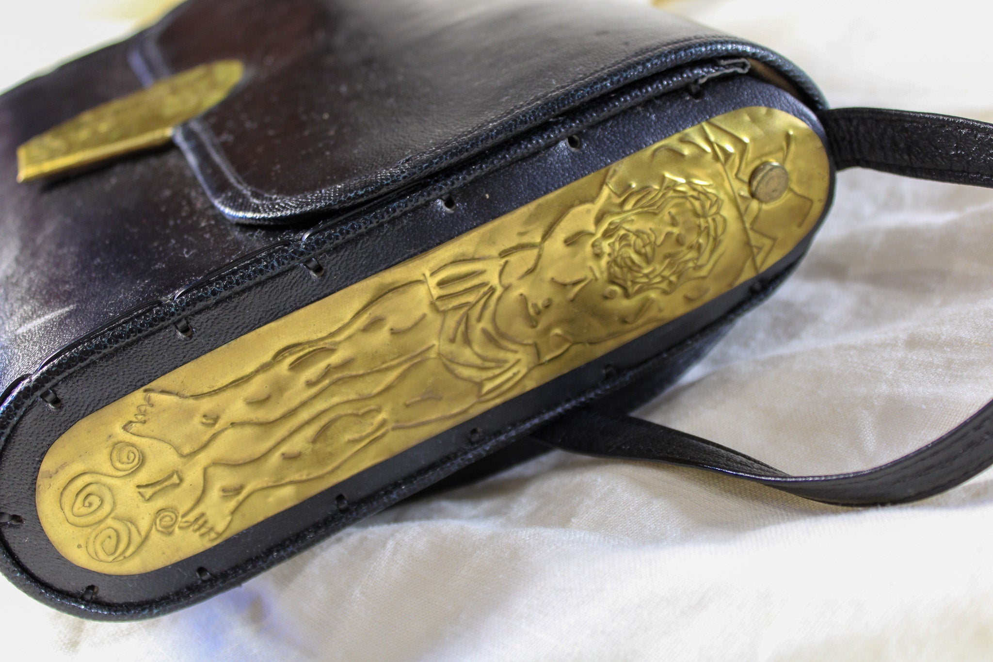 80s mille fiori surrealist brass relief purse - studio metalwork