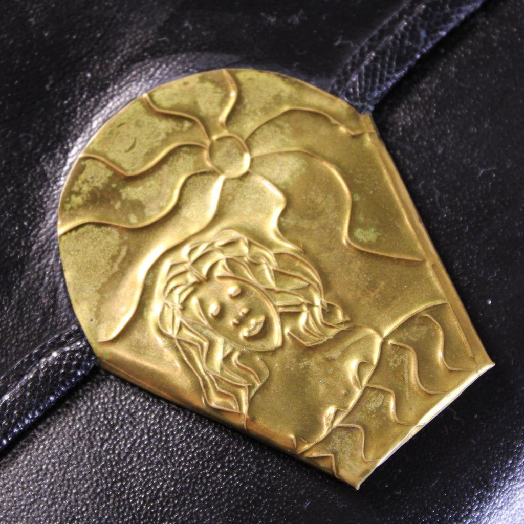 80s mille fiori surrealist brass relief purse - studio metalwork