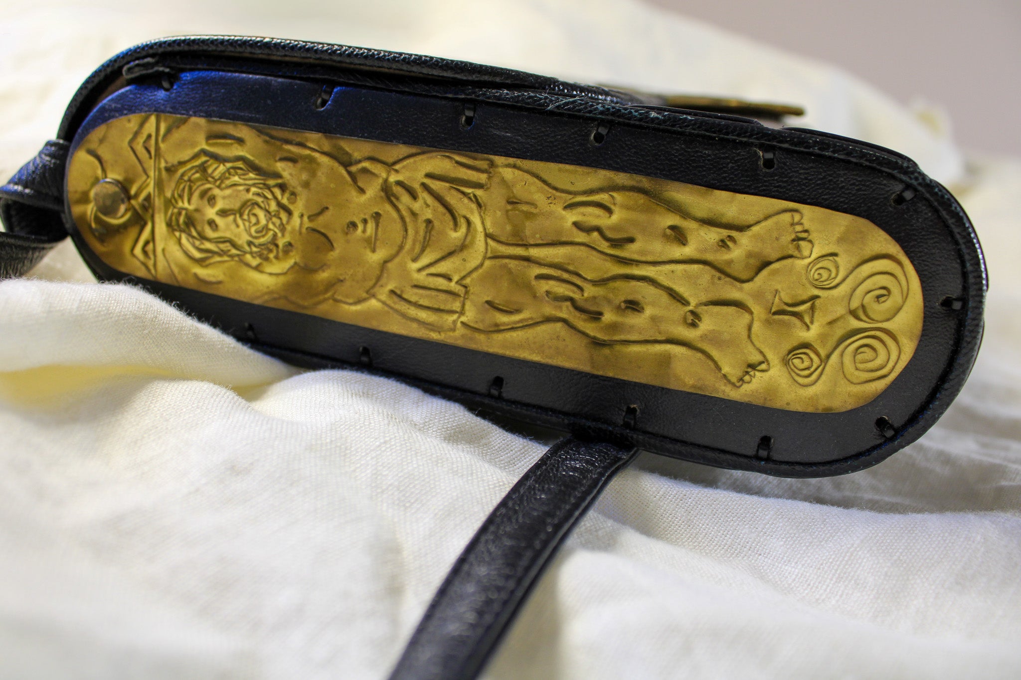 80s mille fiori surrealist brass relief purse - studio metalwork