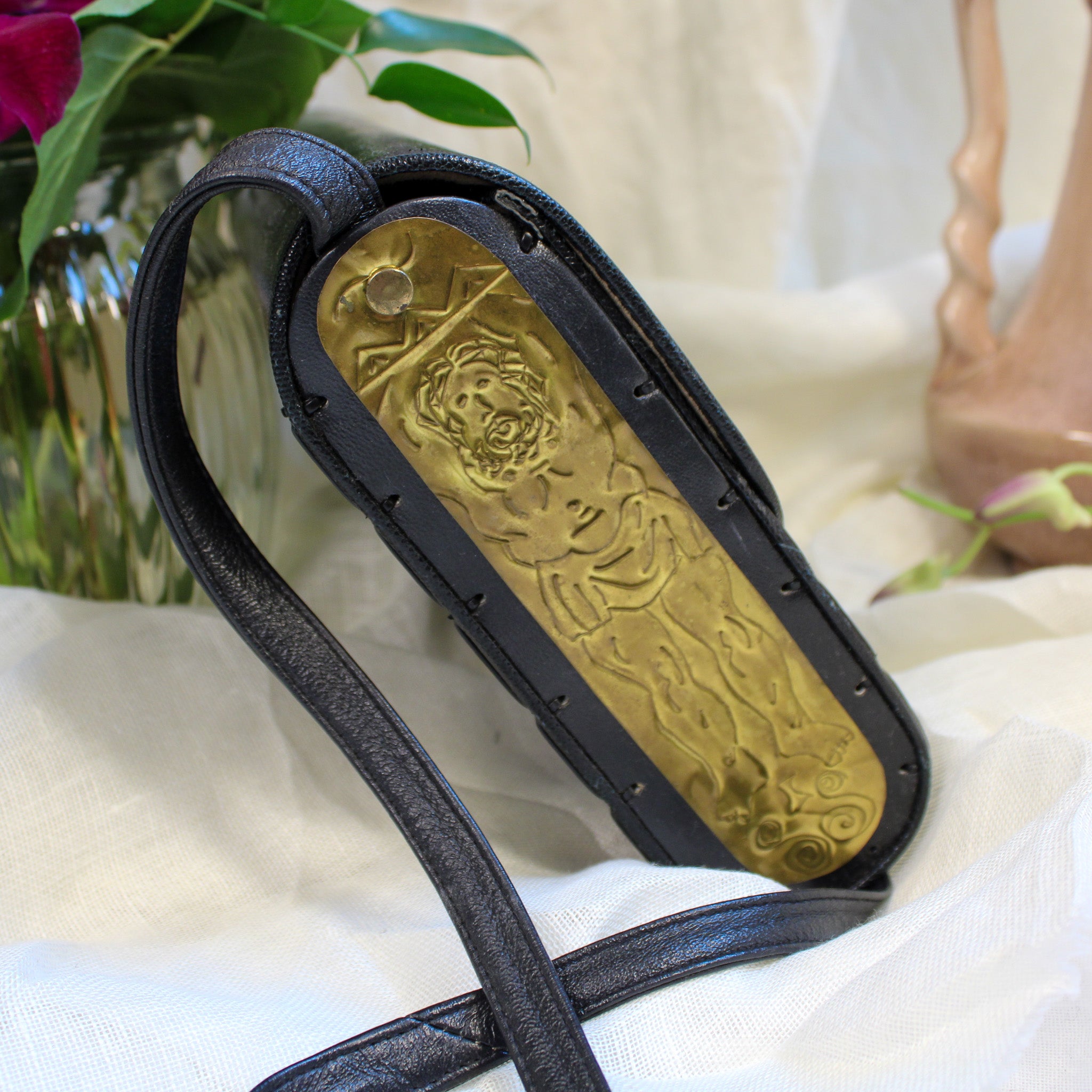 80s mille fiori surrealist brass relief purse - studio metalwork