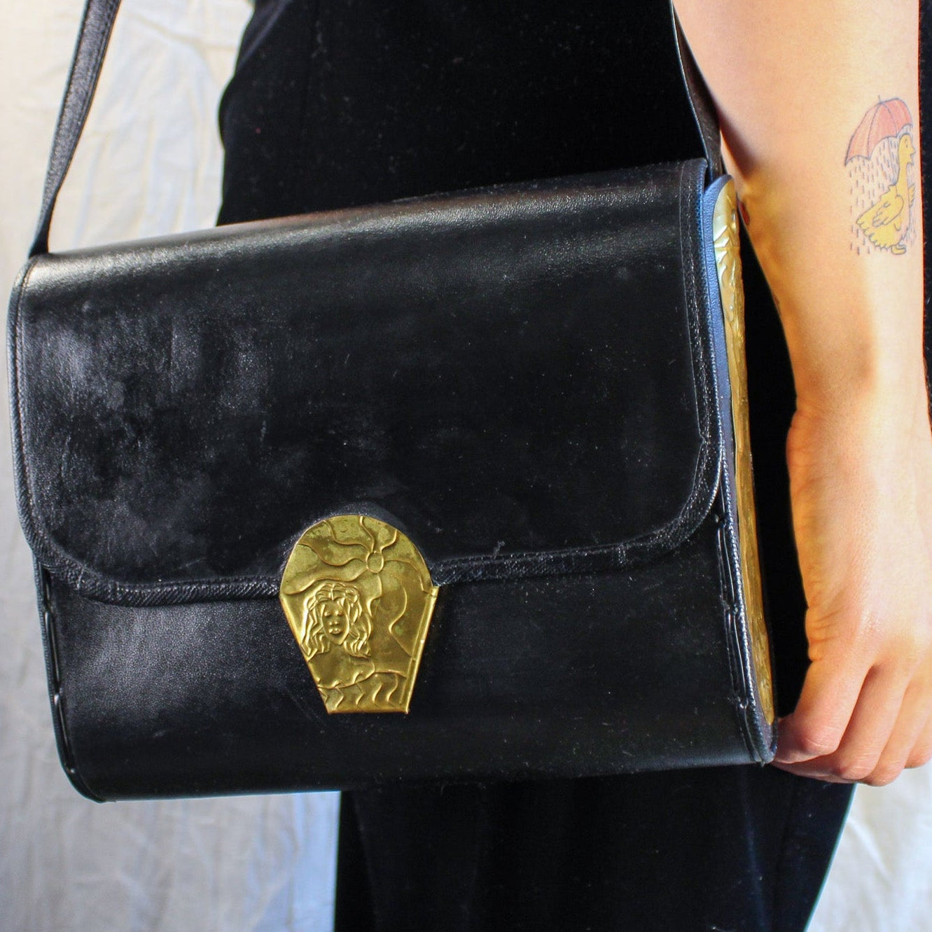 80s mille fiori surrealist brass relief purse - studio metalwork