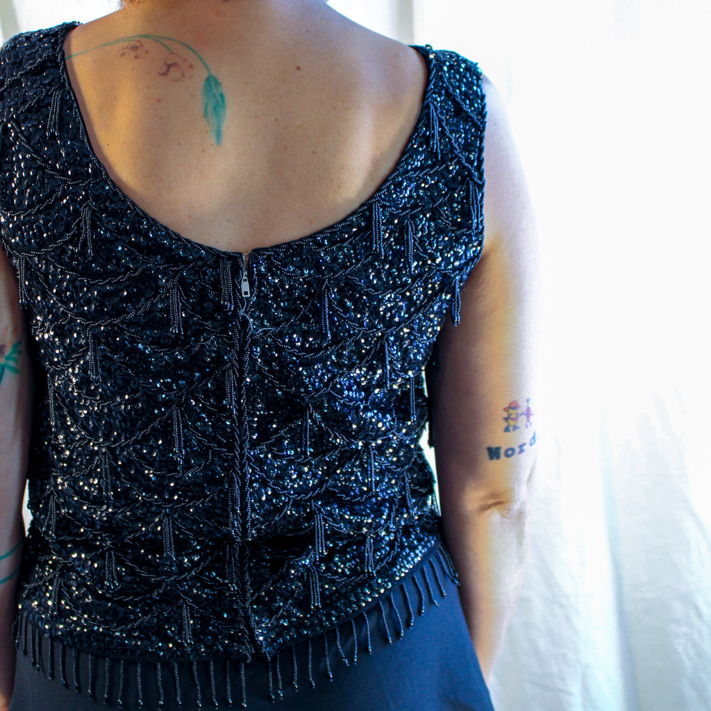 Front view beaded wool shell