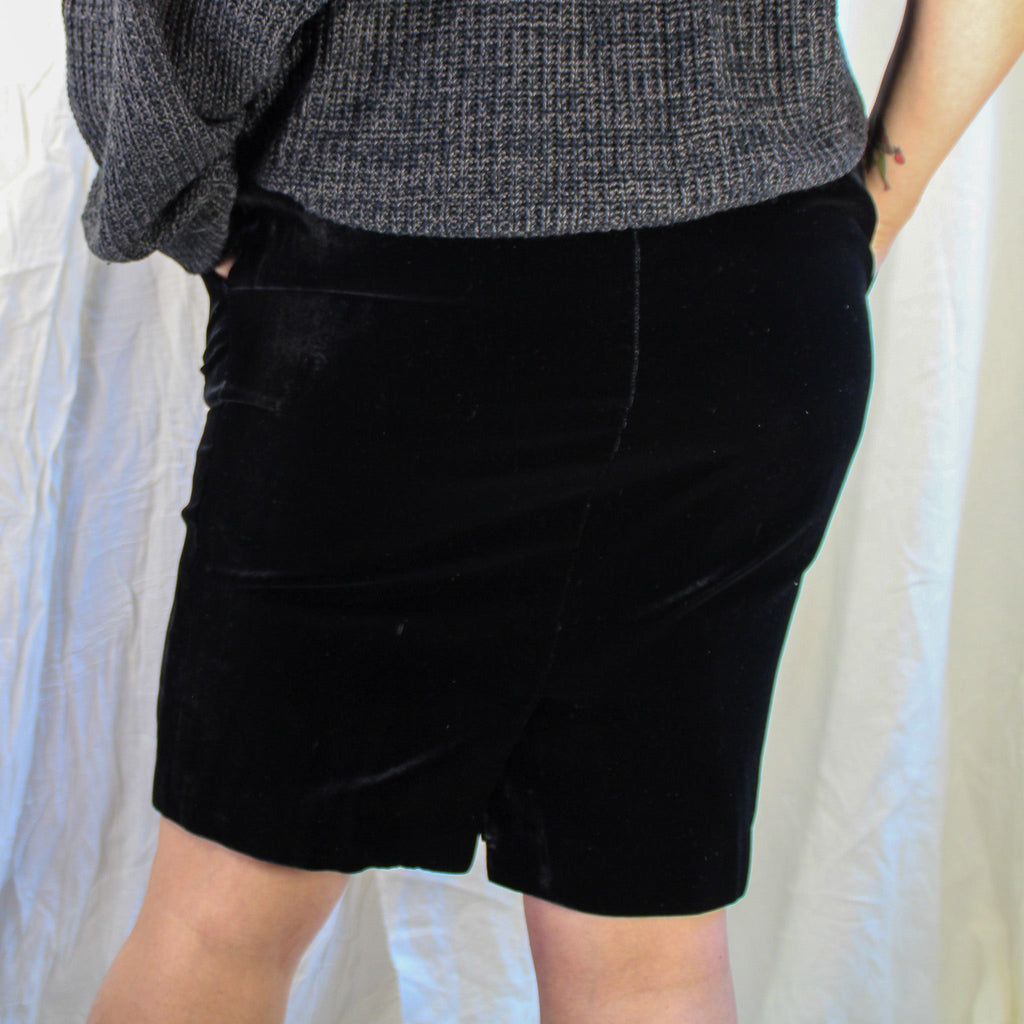 90s mary ann restivo black velvet pencil skirt