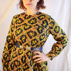 70s yellow rose tapestry midi dress