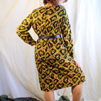 70s yellow rose tapestry midi dress