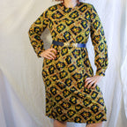 70s yellow rose tapestry midi dress