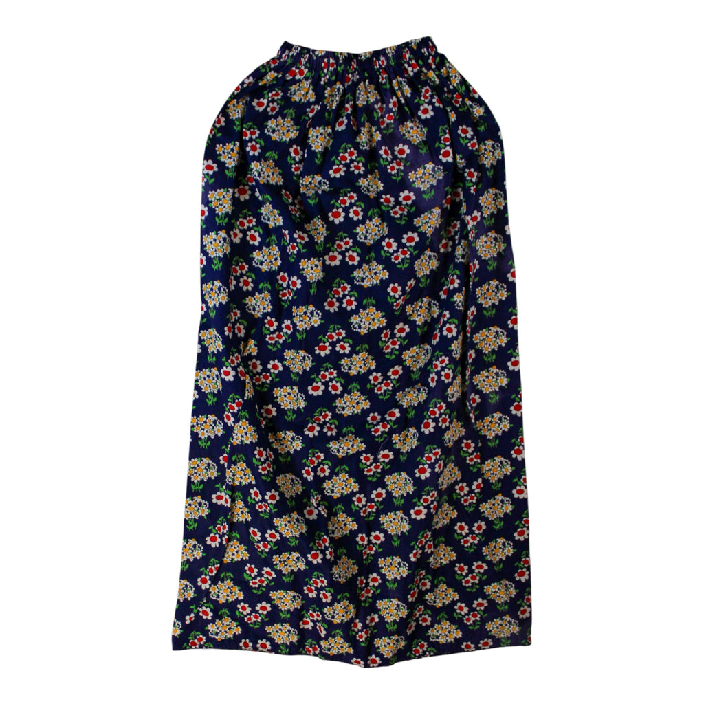 70s navy daisy print elastic waist maxi skirt – s/m – image 1