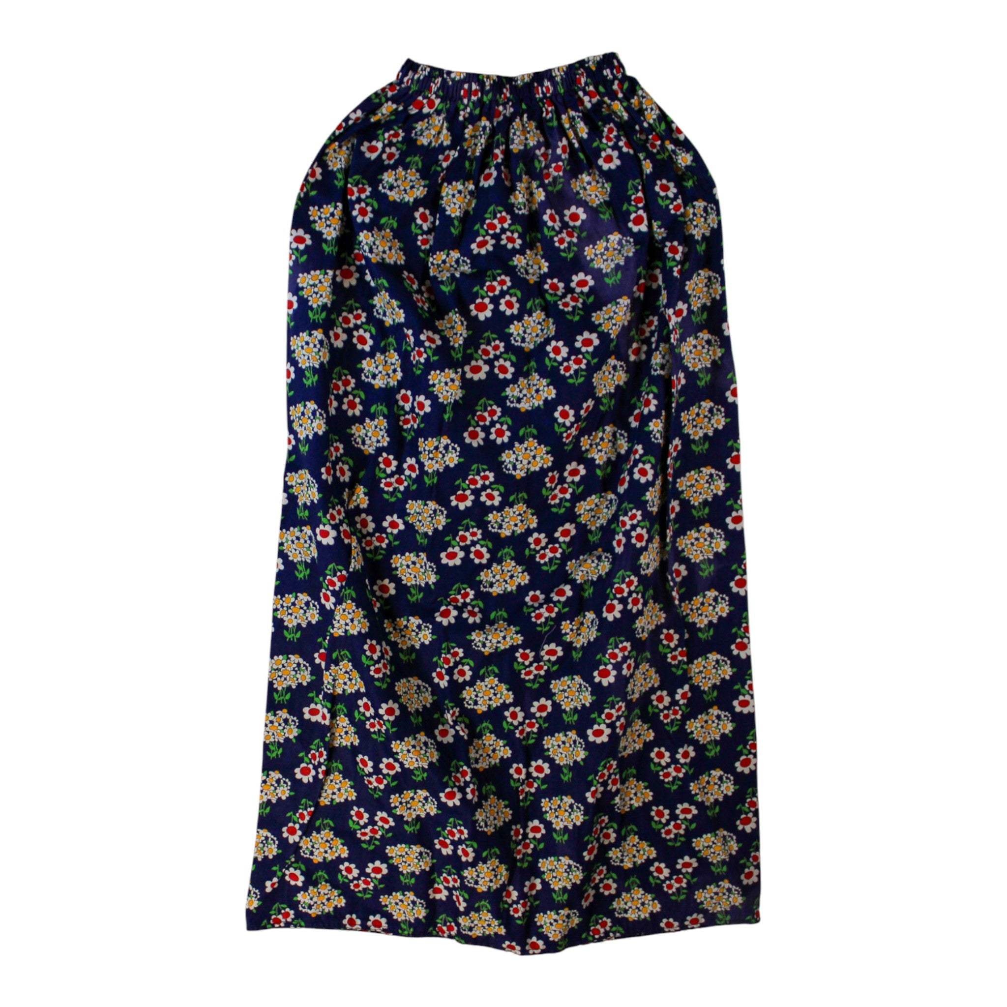 70s navy daisy print elastic waist maxi skirt – s/m – image 1