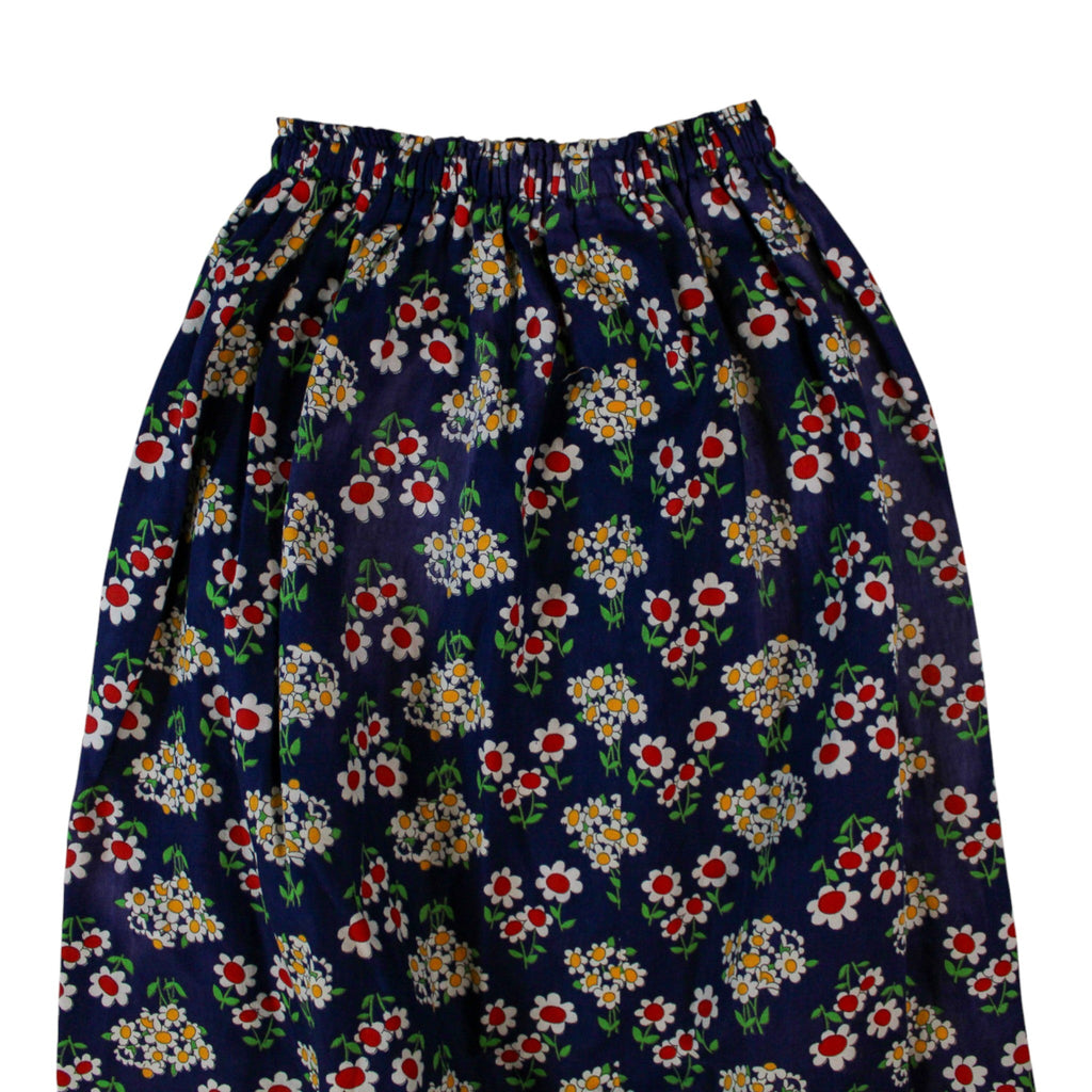 70s navy daisy print elastic waist maxi skirt – s/m – image 2