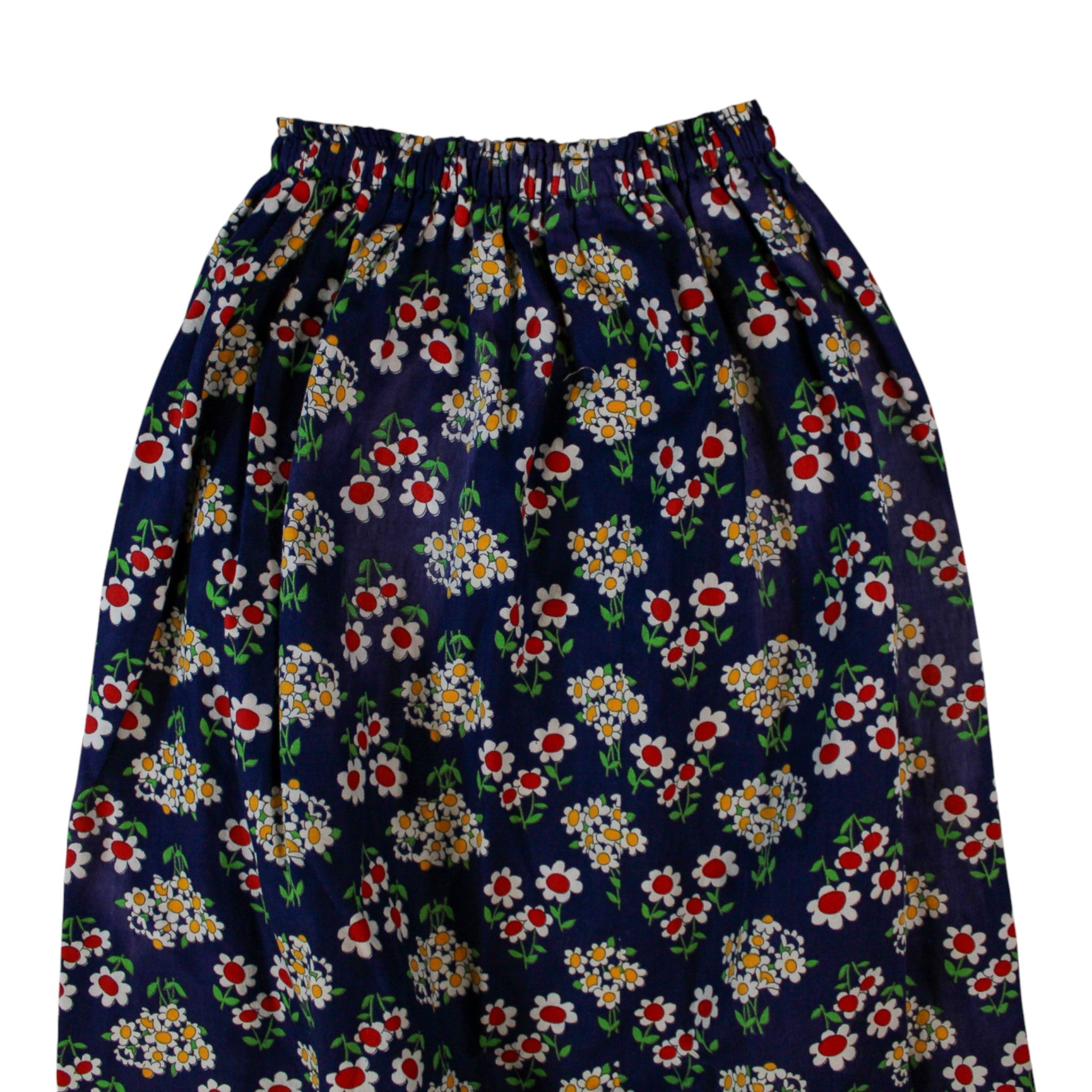 70s navy daisy print elastic waist maxi skirt – s/m – image 2