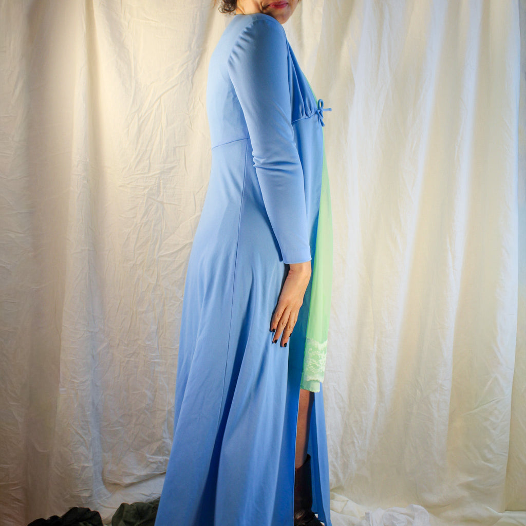 60s/70s blue empire maxi robe - vintage lingerie