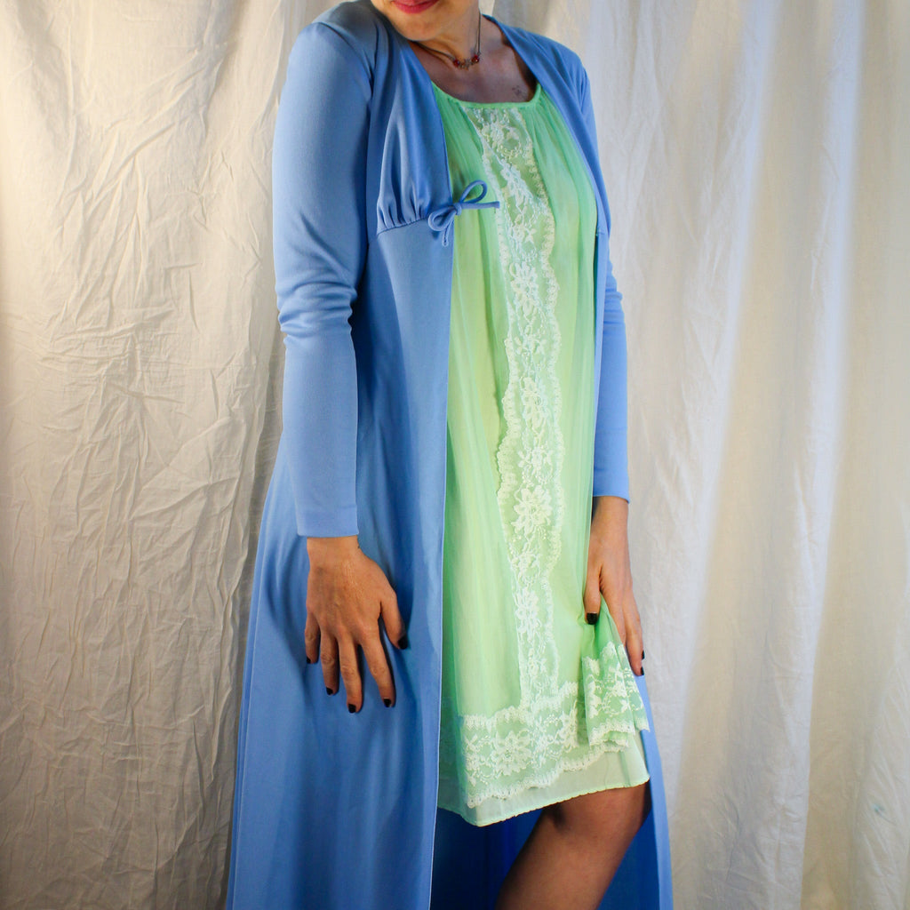 60s/70s blue empire maxi robe - vintage lingerie