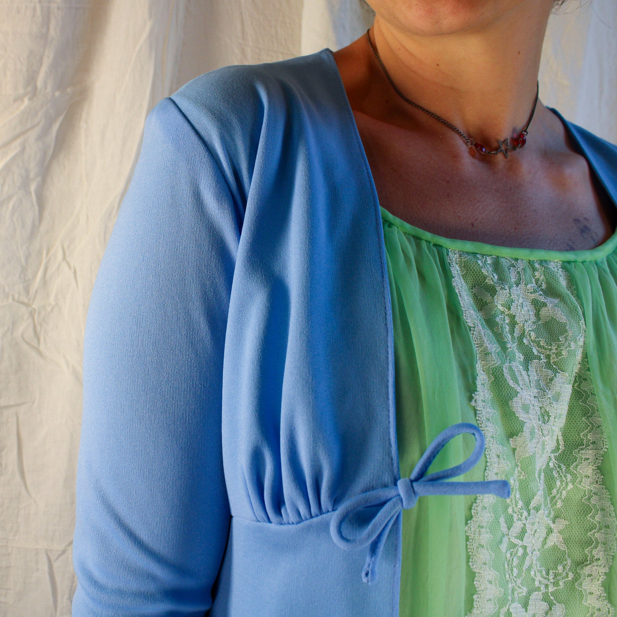 60s/70s blue empire maxi robe - vintage lingerie