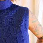 60s cobalt mock neck mini dress, image 3