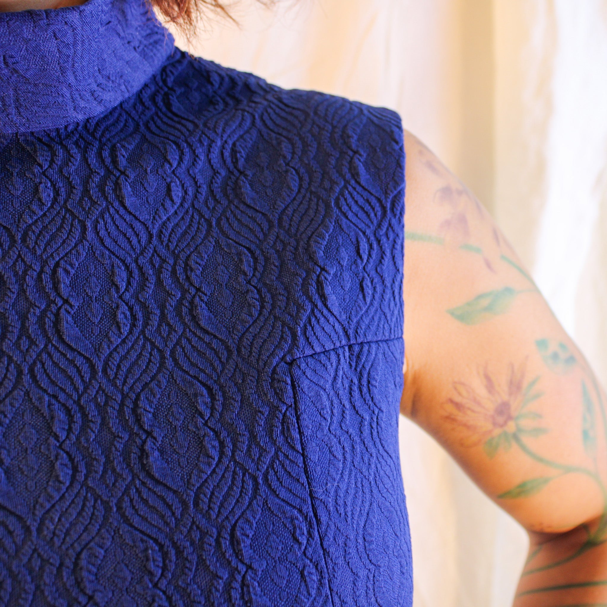 60s cobalt mock neck mini dress, image 3