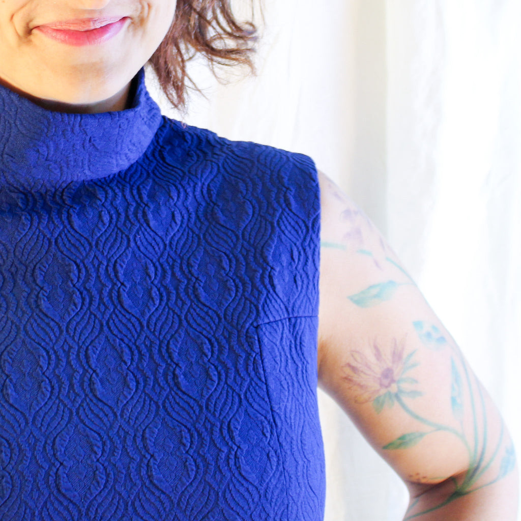 60s cobalt mock neck mini dress, image 5