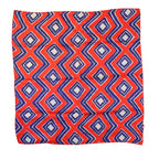 Front view of red/blue op art scarf