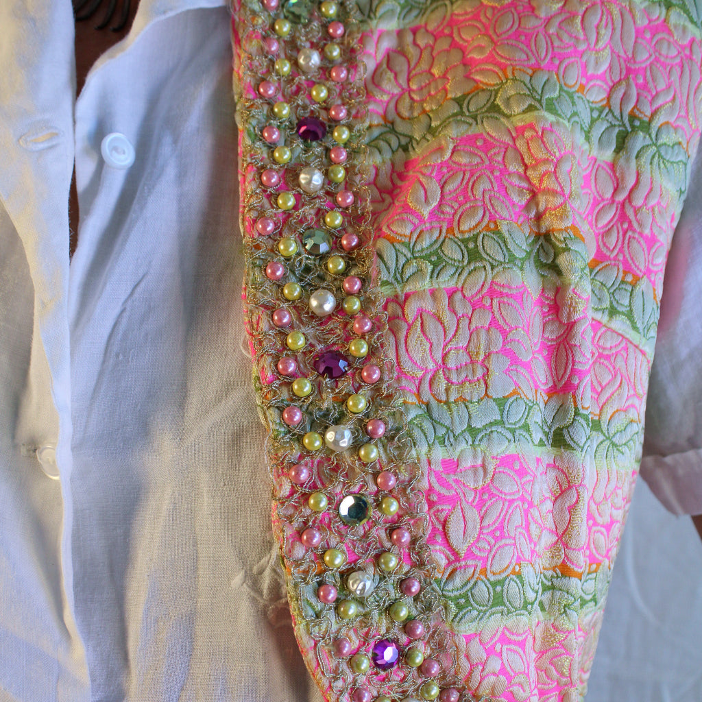Close-up beaded trim pastel gems