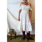 70s yellow floral lace prairie dress with metal zipper