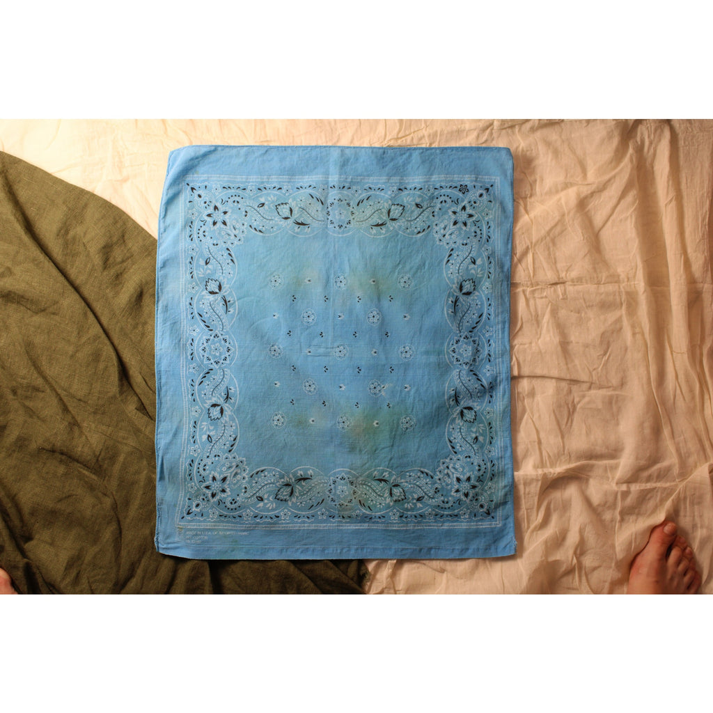 80s sky blue paisley bandana made in usa selvedge edge
