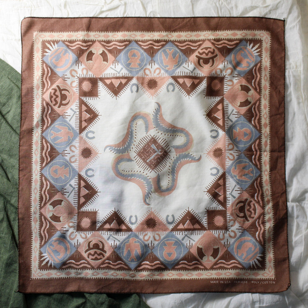 vintage 80s southwest poly cotton bandana made in usa