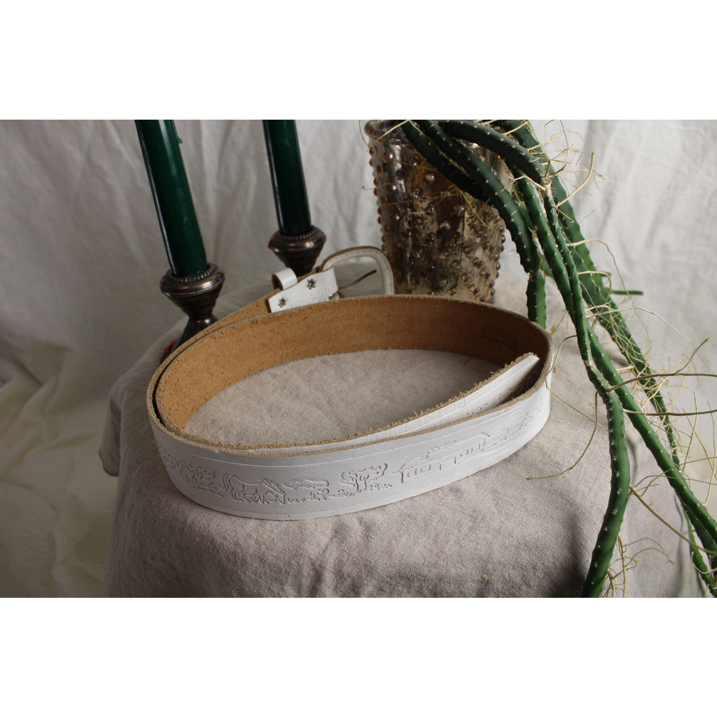 70s white embossed leather belt