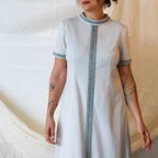 70s silver maxi dress with metallic braid trim