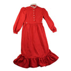 70s red lace trim prairie maxi dress