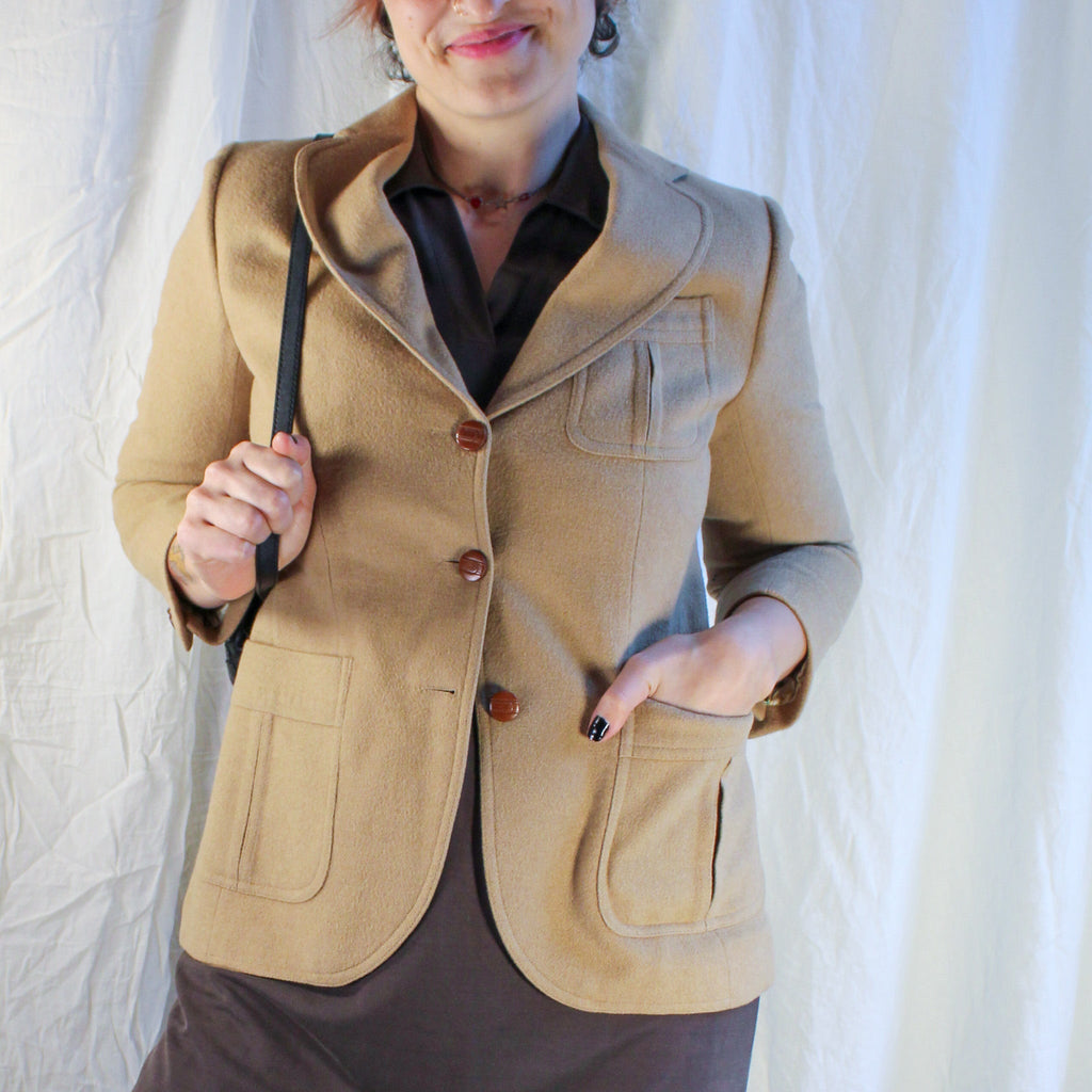 Front view of Stanley Blacker camel wool blazer