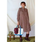 70s brown floral prairie dress with ruffle collar