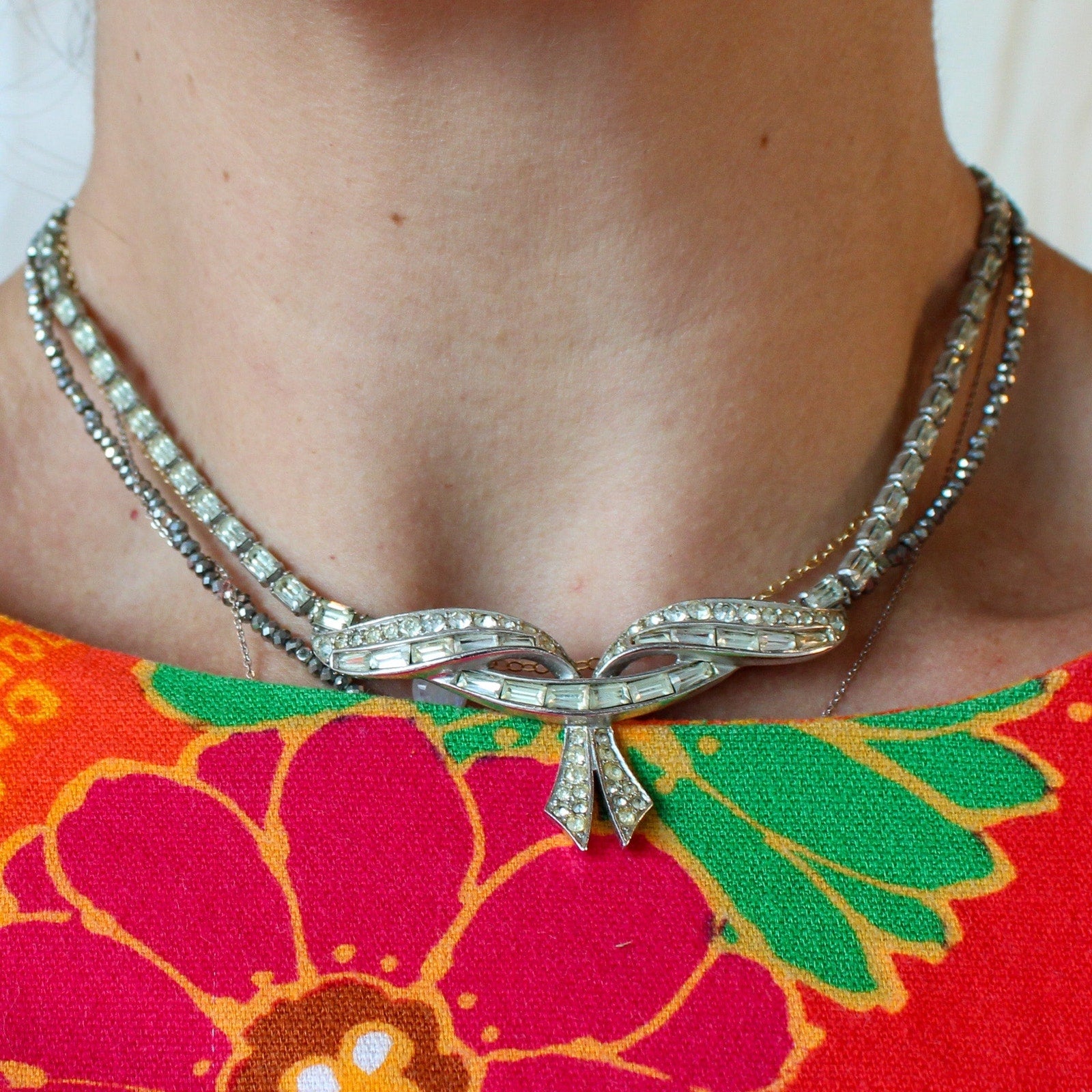 50s marcel boucher clear rhinestone choker
