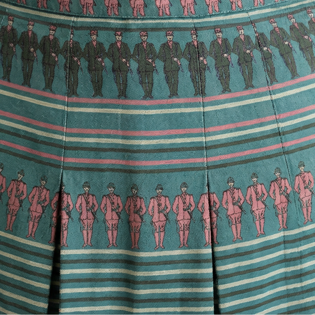 60s gucci psychedelic-equestrian wool pleated mini skirt