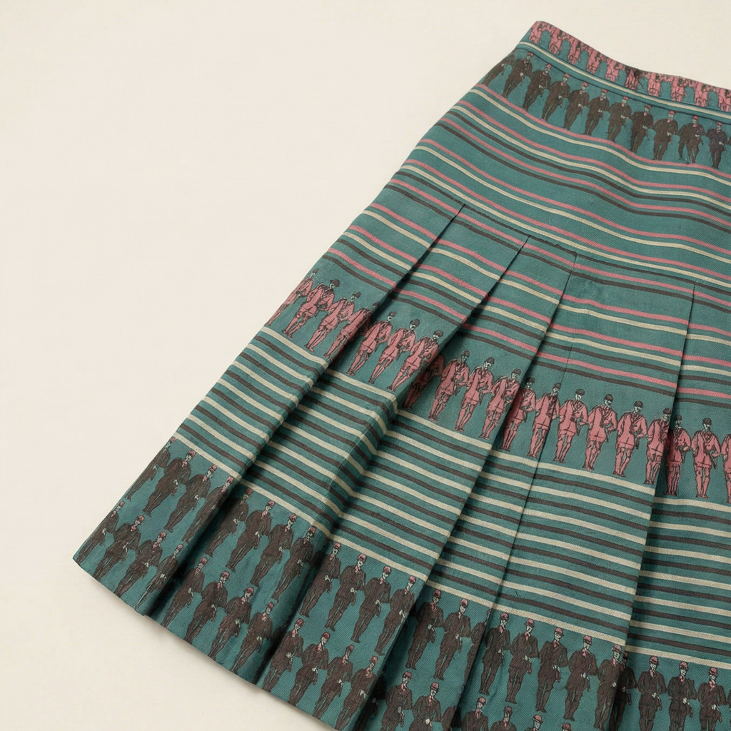 60s gucci psychedelic-equestrian wool pleated mini skirt