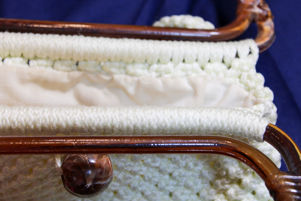 60s retro white acrylic crochet shoulder bag