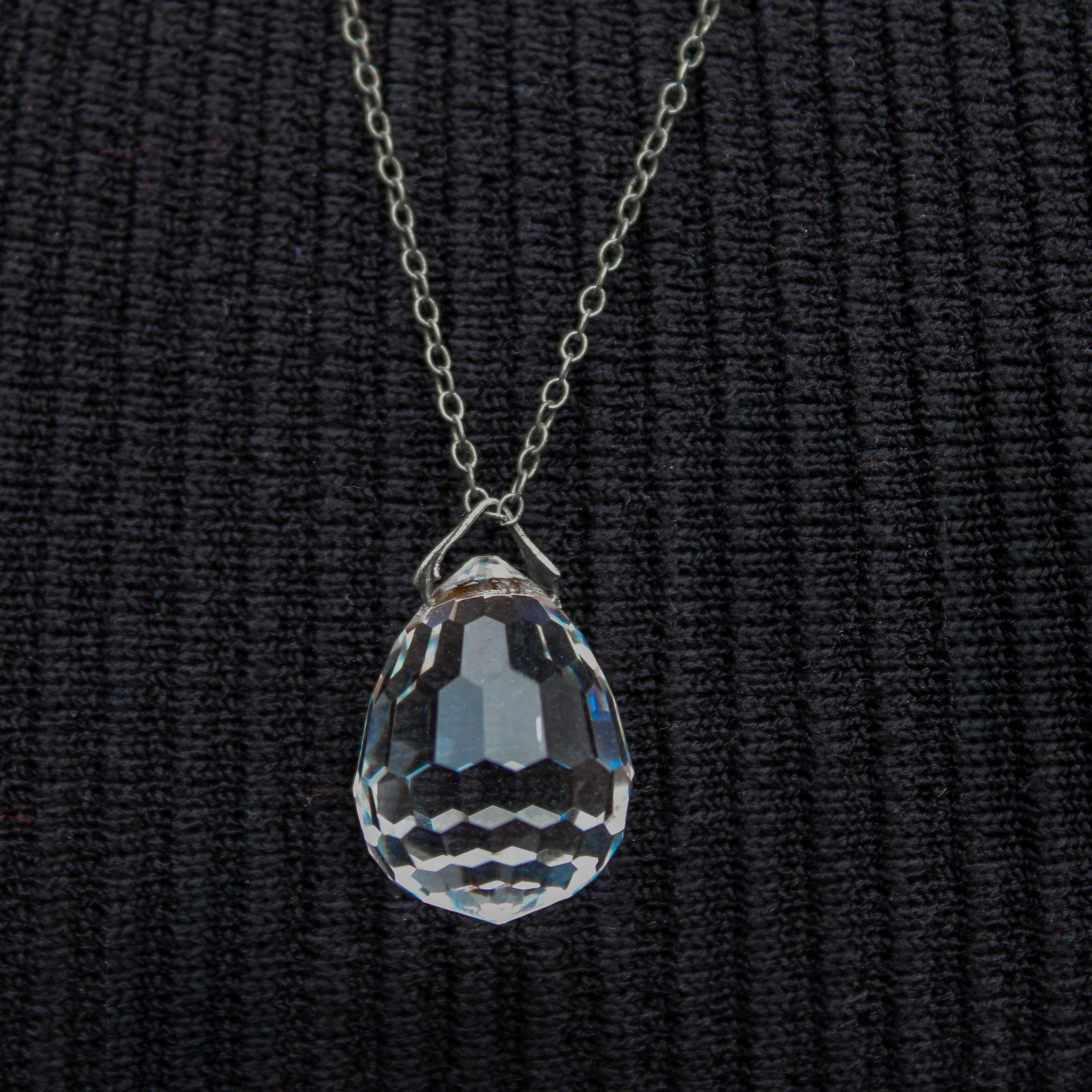 Detail view of crystal drop pendant
