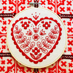 nordic heart red and cream embroidery kit