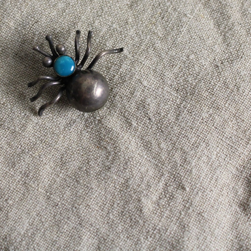 50s sterling silver spider brooch turquoise stone