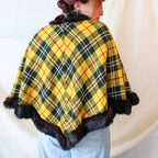 60s ponchos originals arizona yellow plaid fur trim poncho