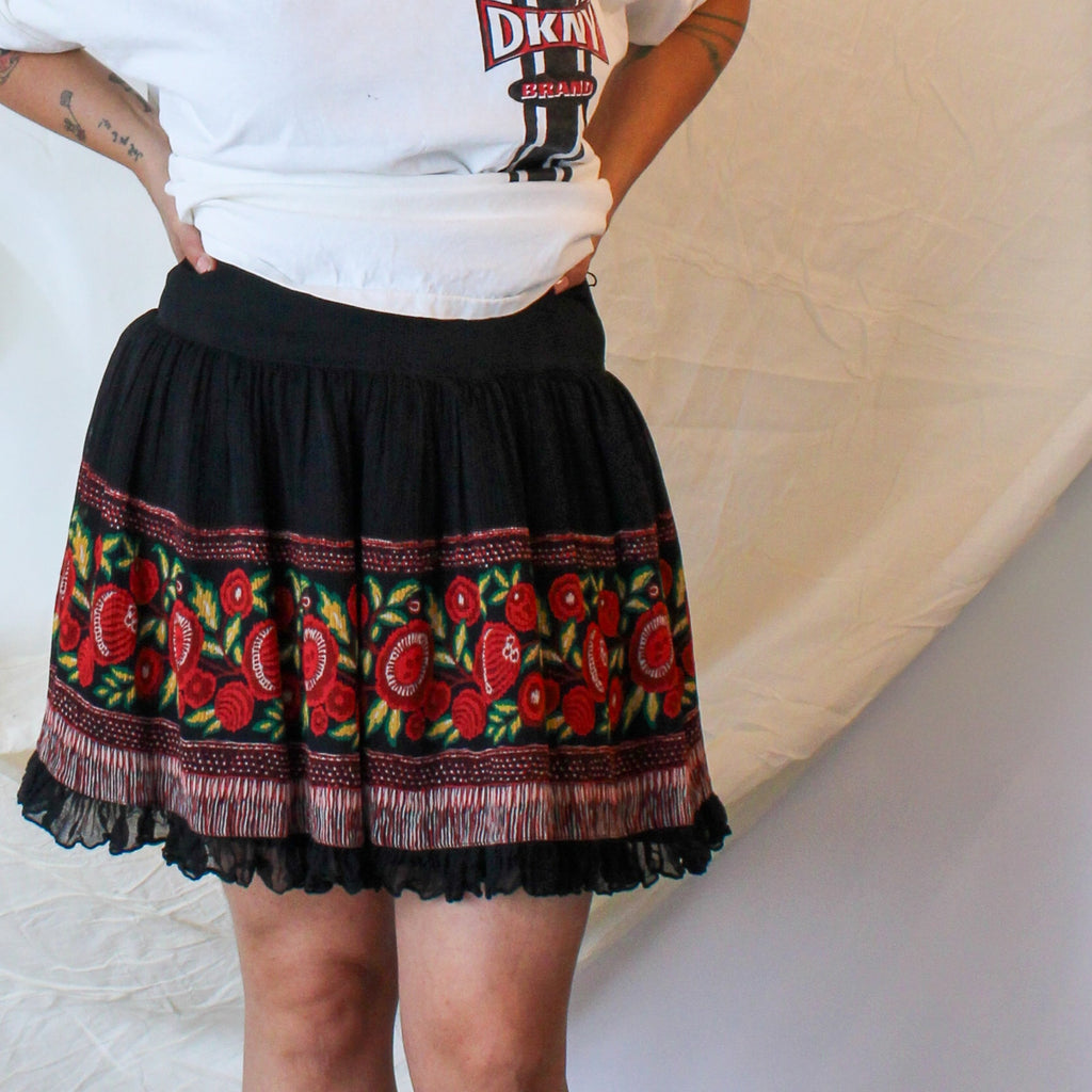 2000s/Y2K Anna Sui Folk Silk Floral Skirt – Printed Gauze