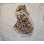 70s Floral Cotton fringed scarf