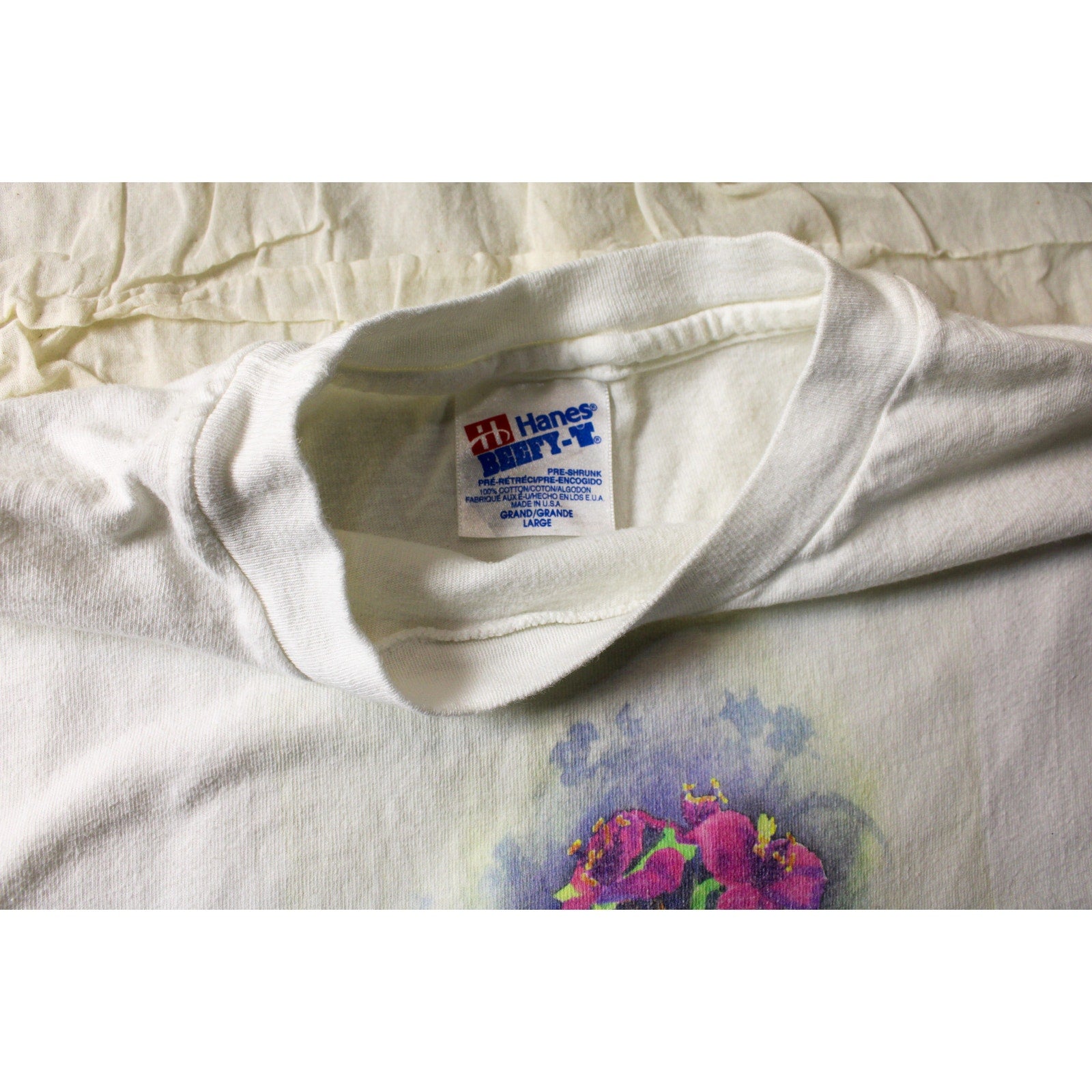 80s hanes beefy-t single stitch floral watercolor tee (l)