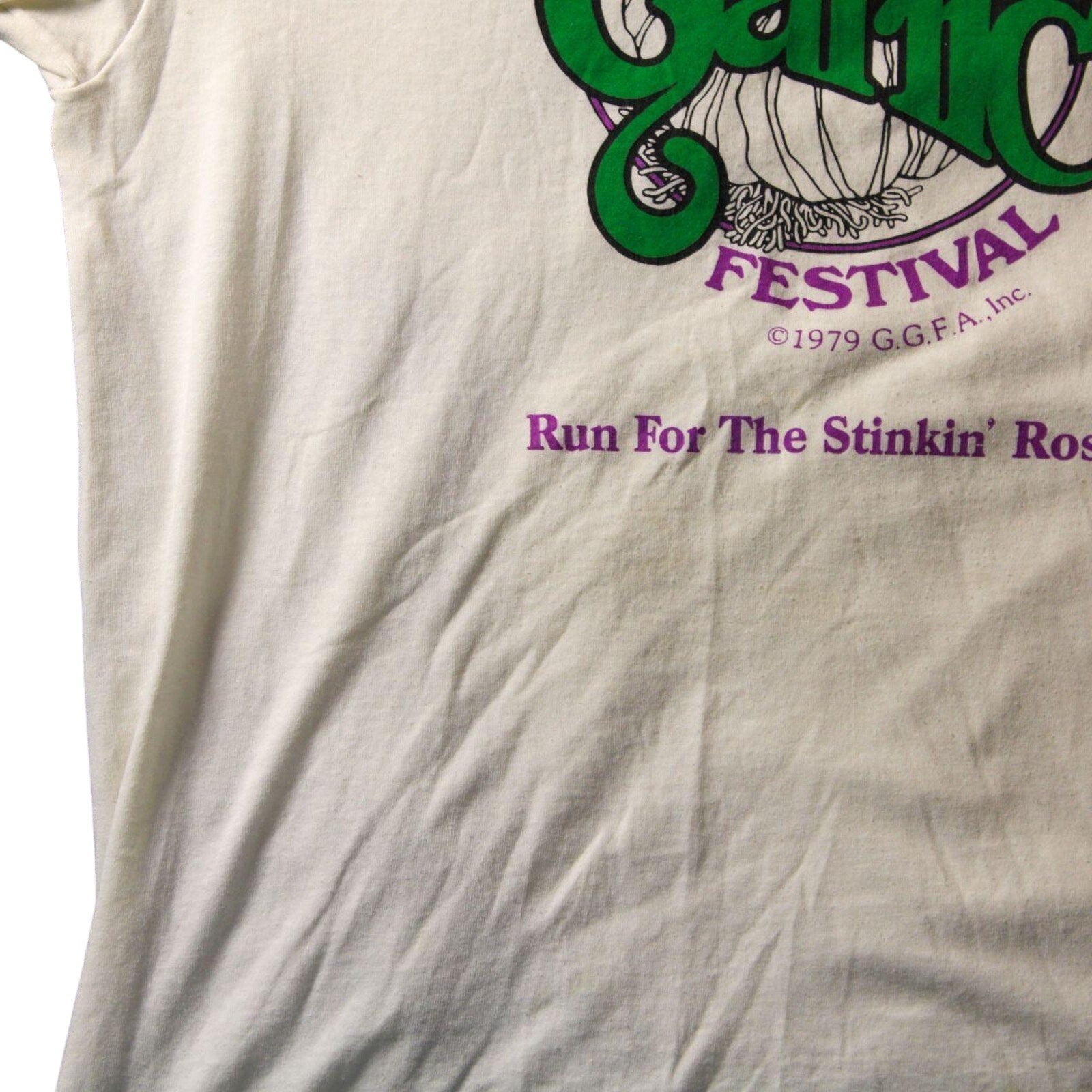 1979 gilroy garlic festival tee – “run for the stinkin’ roses” - single stitch
