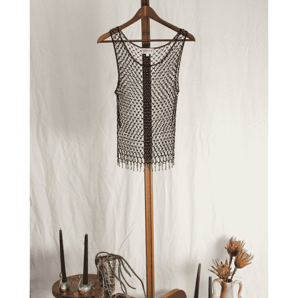90s stenay silver beaded mesh top s/m