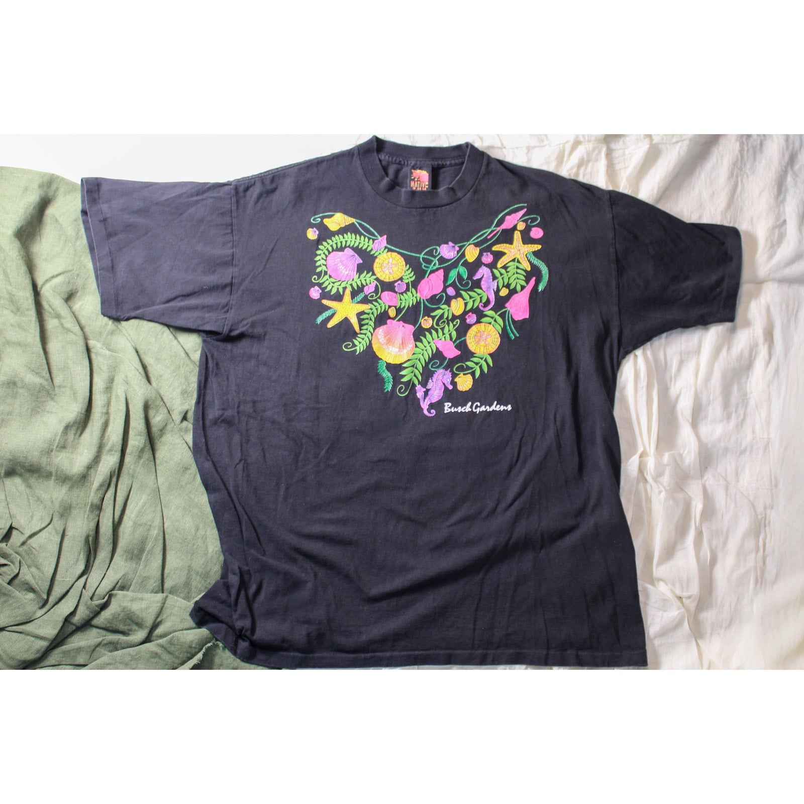 80s native sun x busch gardens neon sea life single-stitch tee (xl, made in usa)