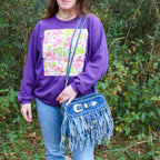 y2k denim buckle fringe shoulder bag w/ gold hardware