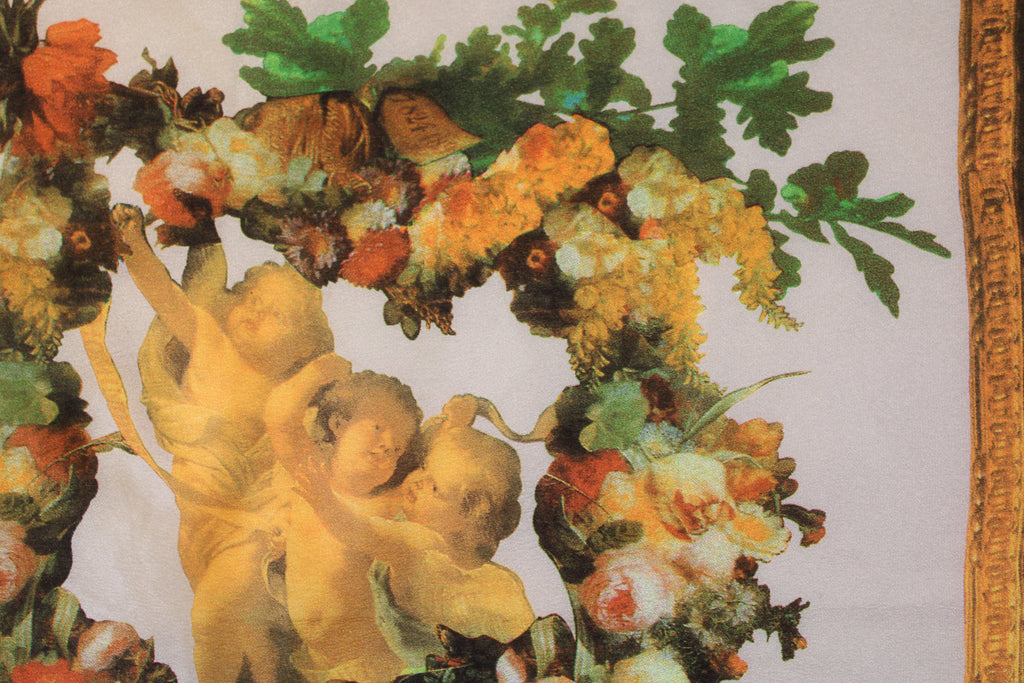 90s dolce & gabbana silk cherub baroque foulard scarf,  made in italy