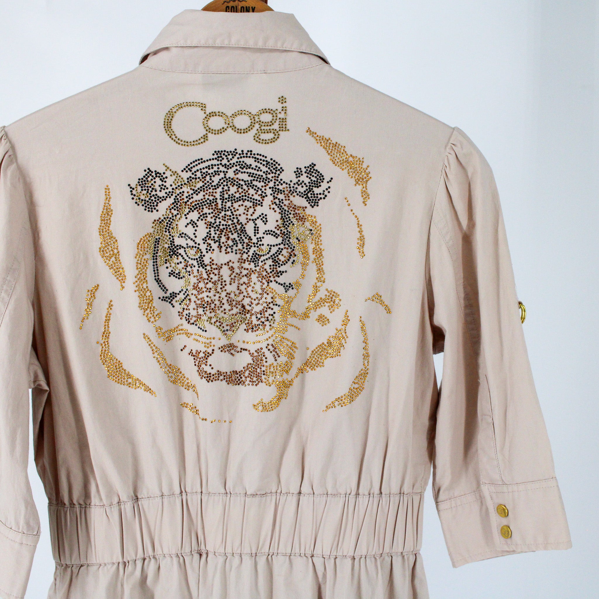 y2k coogi rhinestone tiger safari shirt dress