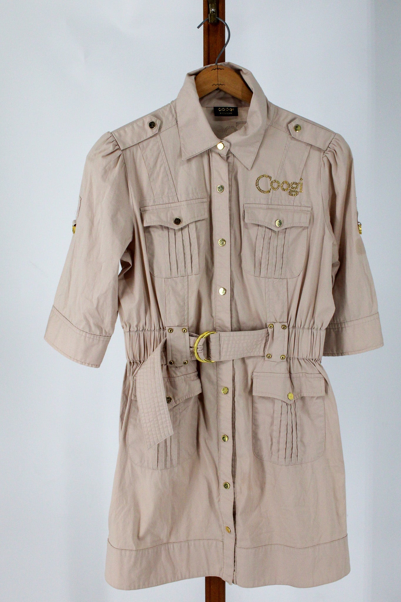 y2k coogi rhinestone tiger safari shirt dress - front