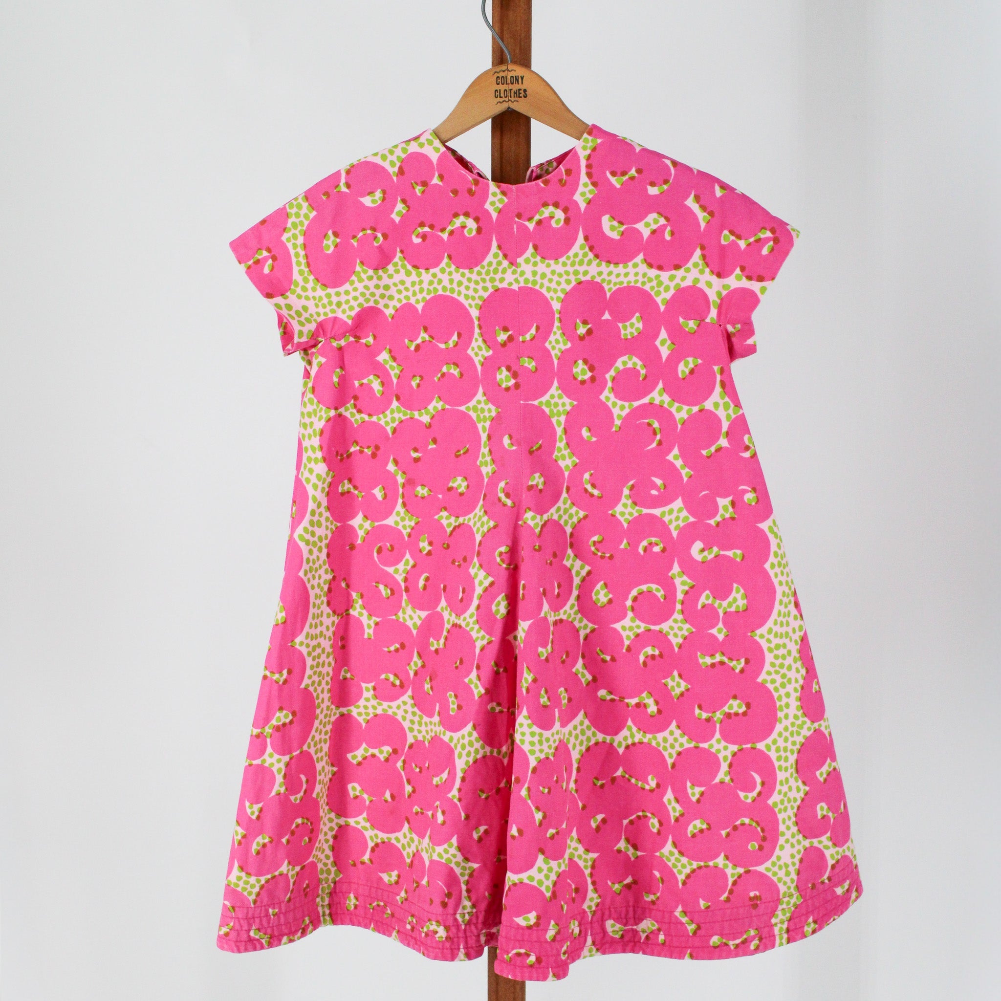 70s marimekko for design research pink swirl cotton shift dress, front