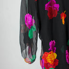 sheer chiffon sleeve and rose print detail
